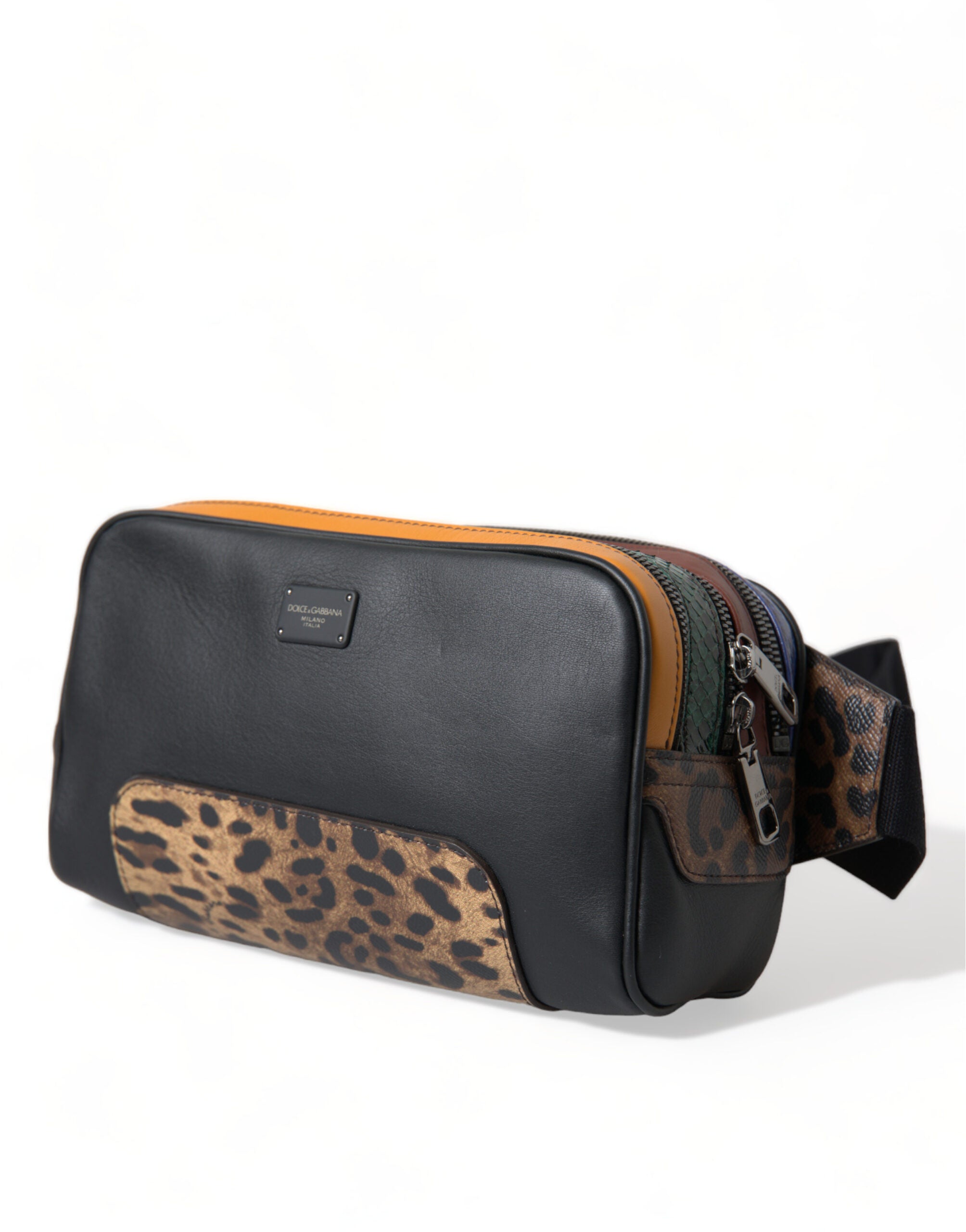 Dolce & Gabbana Black Exotic Leather Logo Belt Waist Bum Bag